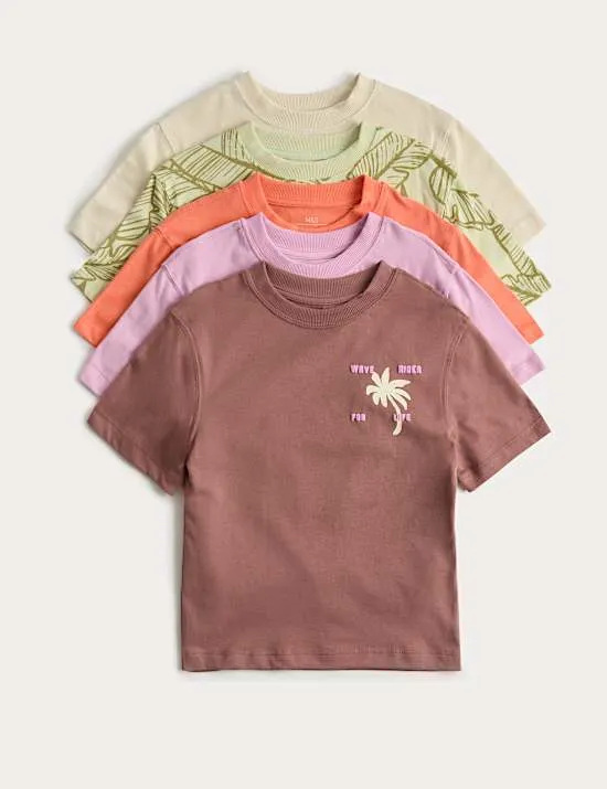 5er-Pack T-Shirt aus reiner Baumwolle mit Palmenprint (2–8 J.)