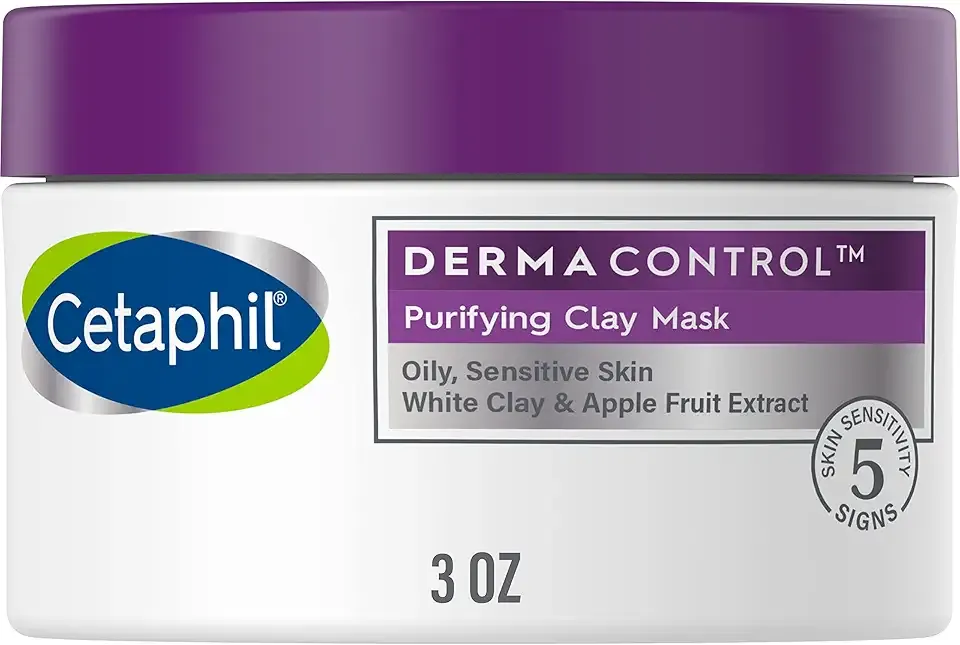 Cetaphil Clay Mask, DermaControl Purifying Clay Face Mask with Bentonite Clay for Blackheads and Pores, Designed for Oily, Sensitive Skin, 3 Oz