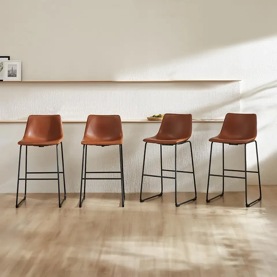 Sweetcrispy Bar Stools Set of 4, Faux Leather Barstools with Metal Legs