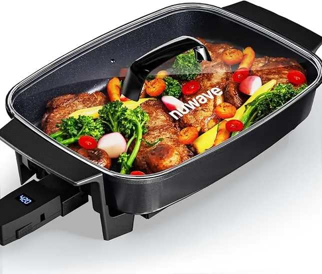 Nuwave Medley XL Digital Electric Skillet, Family Size Griddle w/Glass Lid, 2025 New & Improved Precision Heating, 100°-425°F, PFAS Free G11 Nonstick Ceramic Coating, Portable Hot Plate, 7qt Capacity