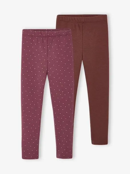 Lot 2 Leggings fille doublés maille polaire - prune