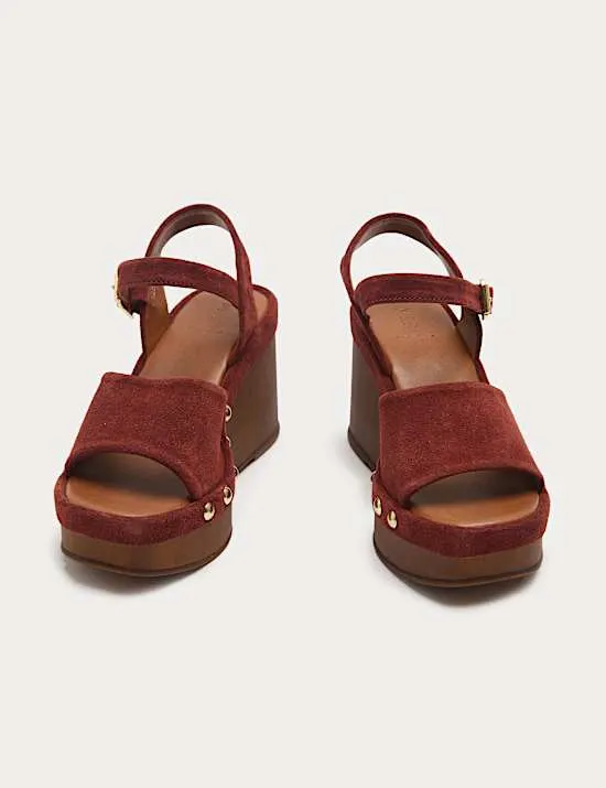 Suede Studded Wedge Open Toe Clog