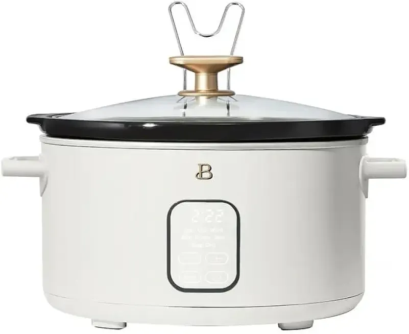 Beautiful 6 Qt Program Slow Cooker by Drew Barrymore, White – Digital Timer, Auto-Warm, Easy Clean, Family-Sized Ceramic Pot, Stylish Kitchen Appliance