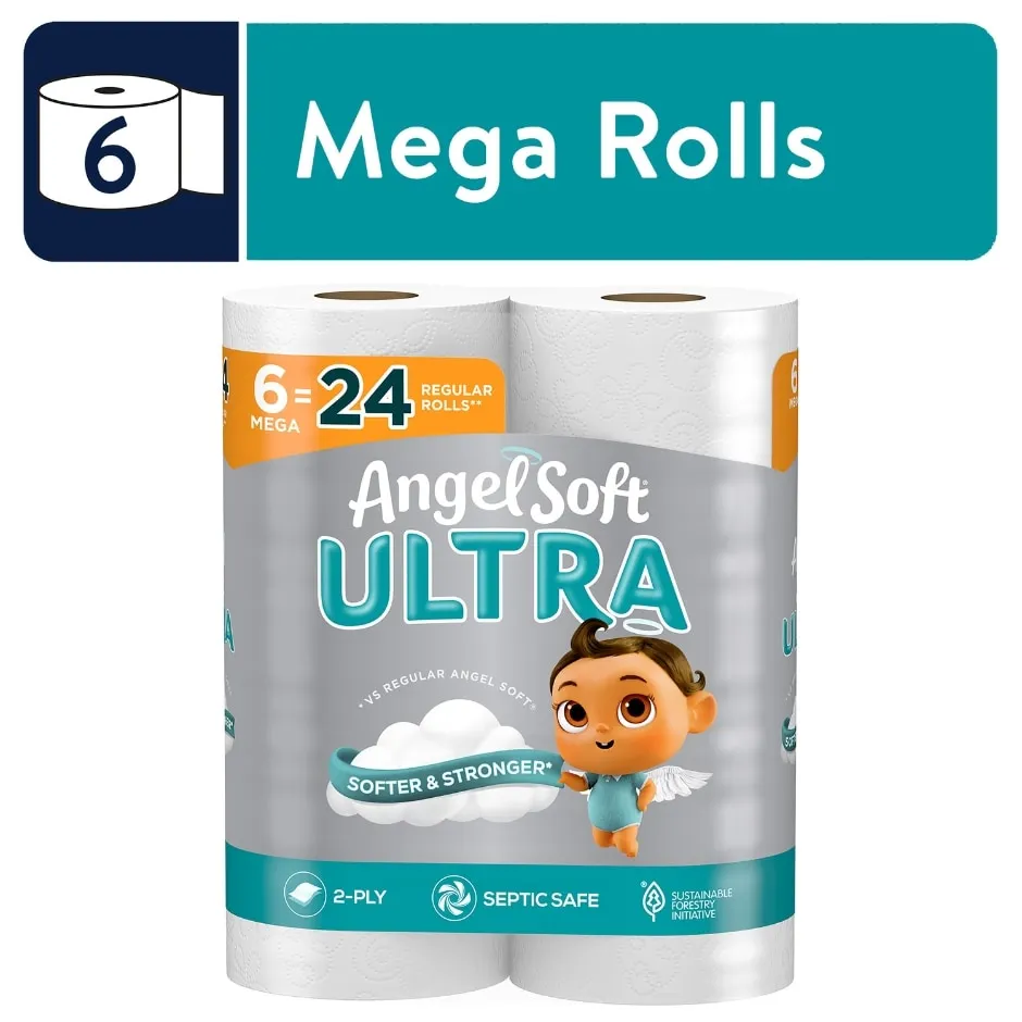 Angel Soft Ultra Toilet Paper, 6 Mega Rolls