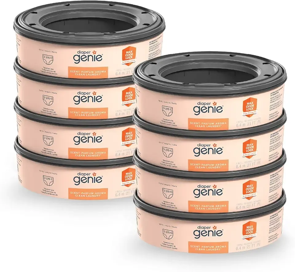 Diaper Genie Bags Refills 270 (Pack of 8) Clean Laundry Scent | Diaper Pail Refills with Max Odor Lock | Holds up to 2160 Newborn Diapers