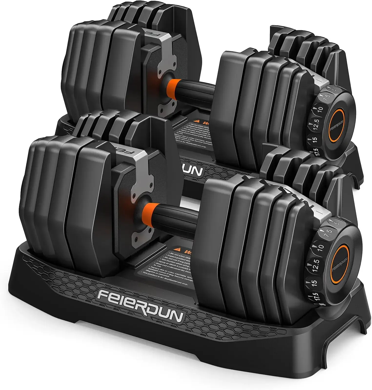 FEIERDUN DB1 QuickDial Adjustable Dumbbell Set, 15-in-1 Adjustable Weights with Storage Box & App, 105lb/52.5lb Quick Change for Drop Set, Superset & HIIT Home Gym, Non-Slip Handles, 3-year Aftersale Service