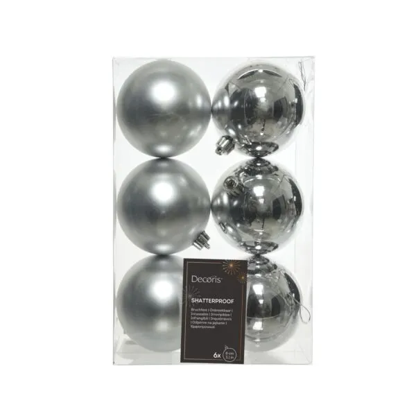 Decoris 00541076 Kerstballen Kunststof Zilver Mix - 6 stuks