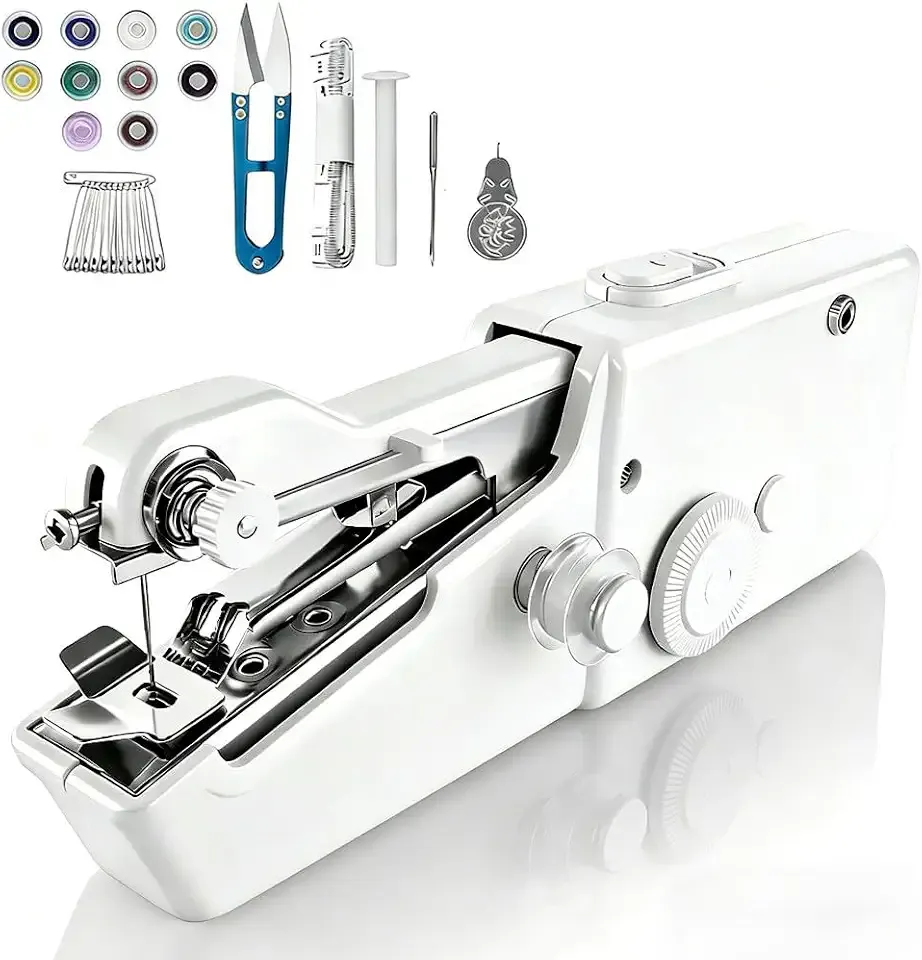 Handheld Sewing Machine, Mini Sewing Machine with Sewing Accessories, Electric Portable Stitch Tool for Beginners, DIY, Home Travel Use(White)