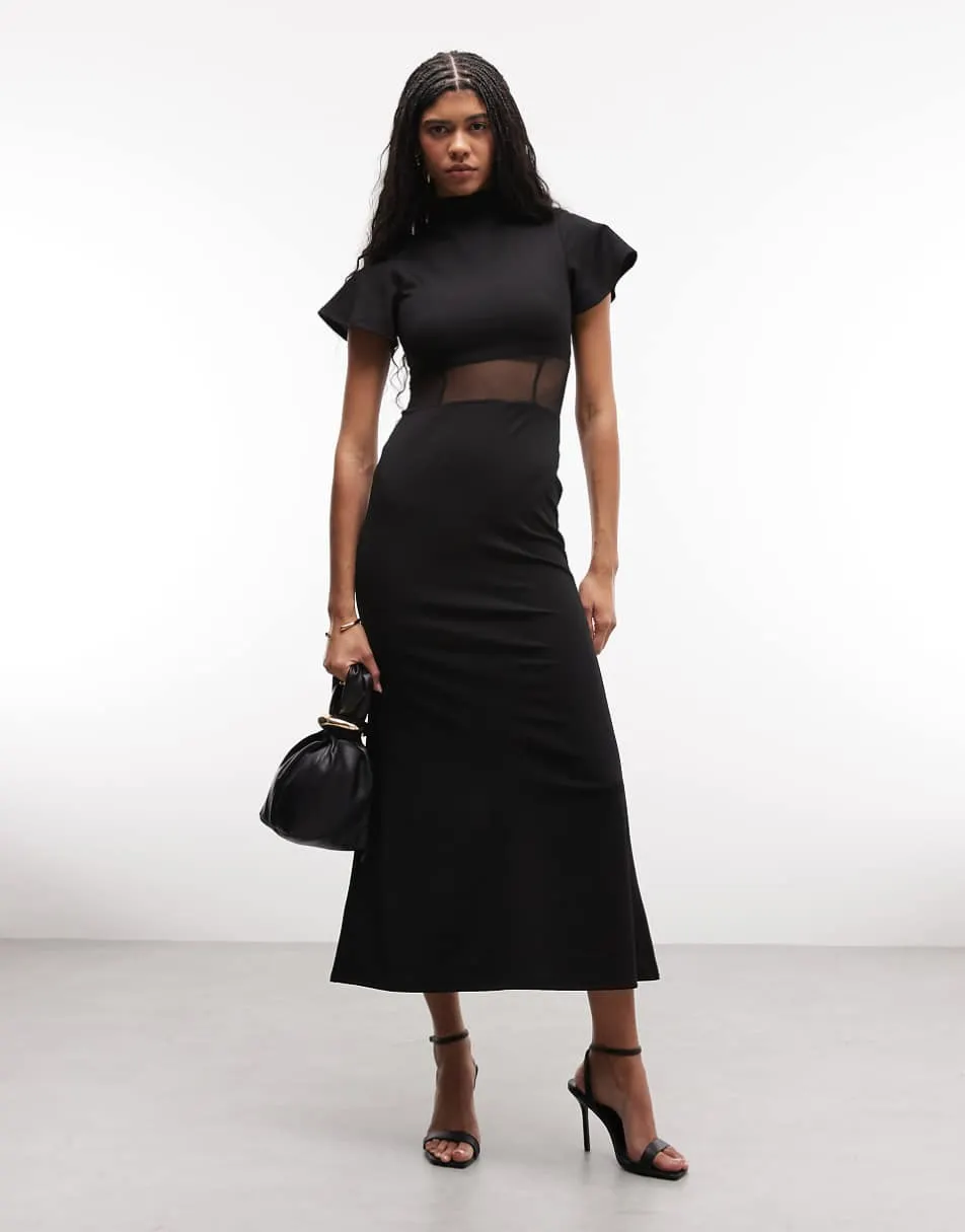 ASOS DESIGN maxi dress with mesh corset seam detail in black
