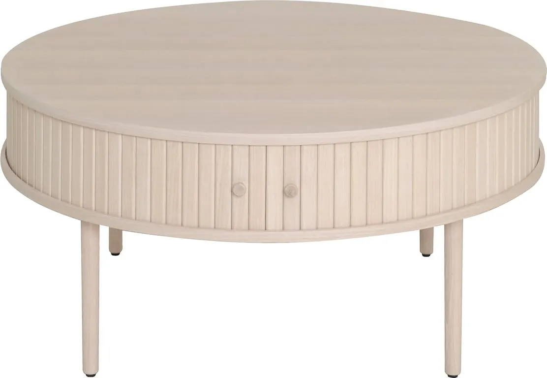 Slide sofabord rundt Ø 90 cm, hvitpigmentert eikefiner