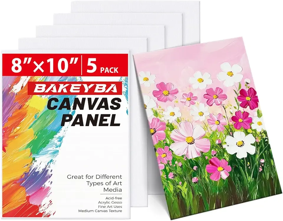 Canvas Boards 5 Pack, 8x10 Inch Small Painting Canvas Panels, 100% Cotton White Blank Art Supplies for Acrylics Oil Watercolor Tempera Paints