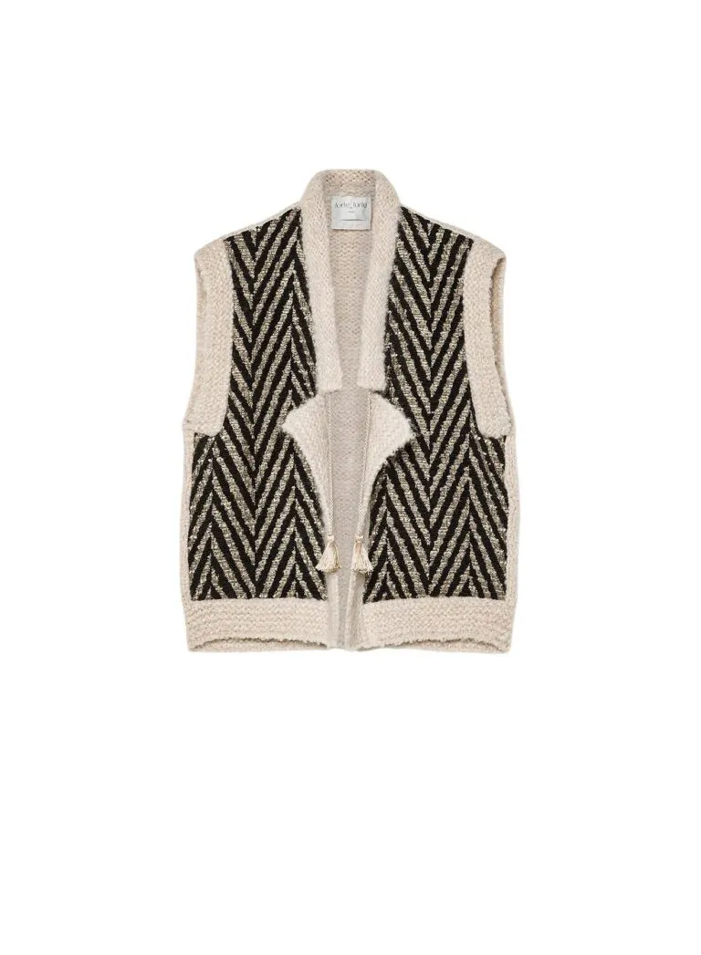 Knitted Waistcoat With Chevron Jacquard - Sort