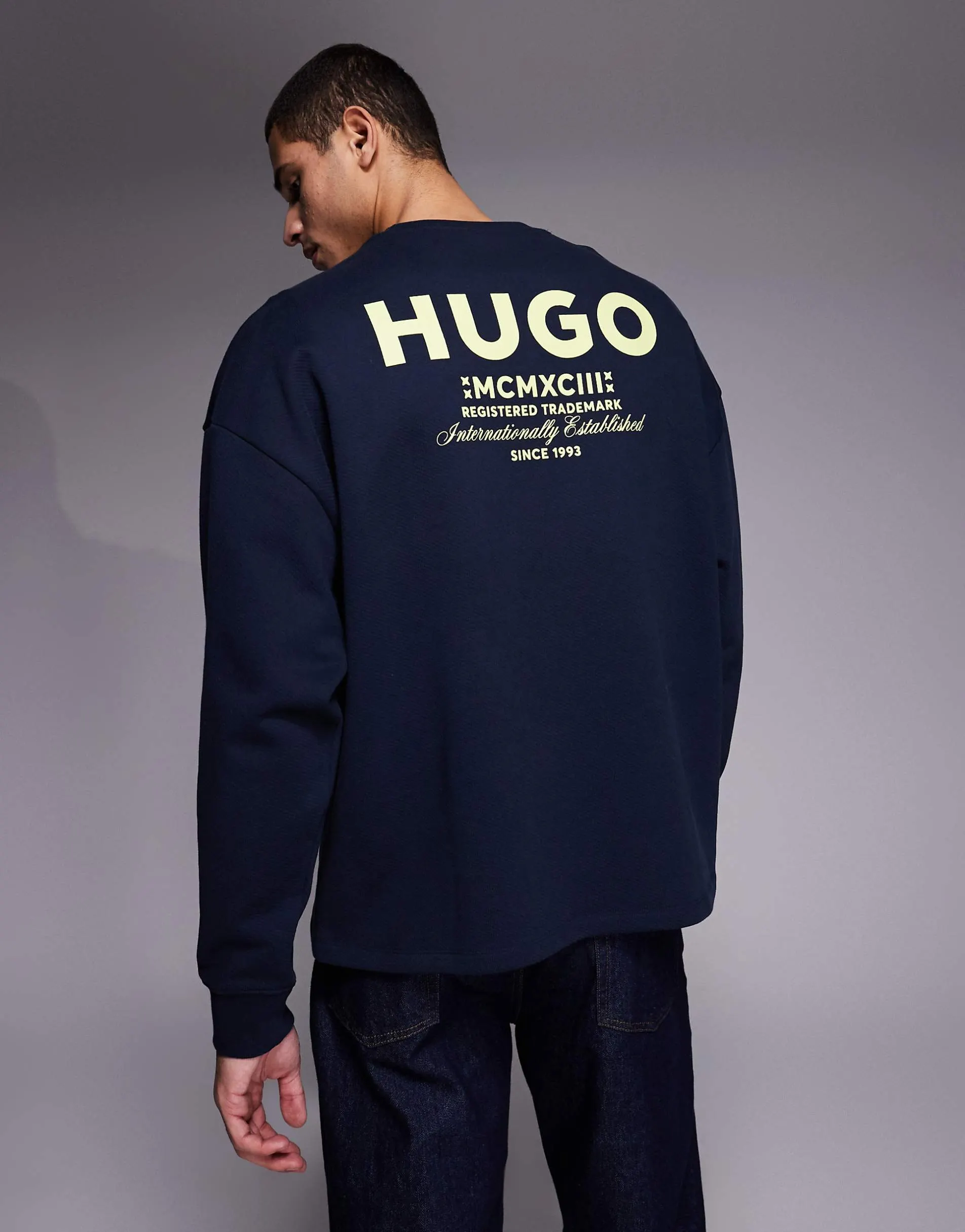 HUGO Blue long sleeve top in dark blue