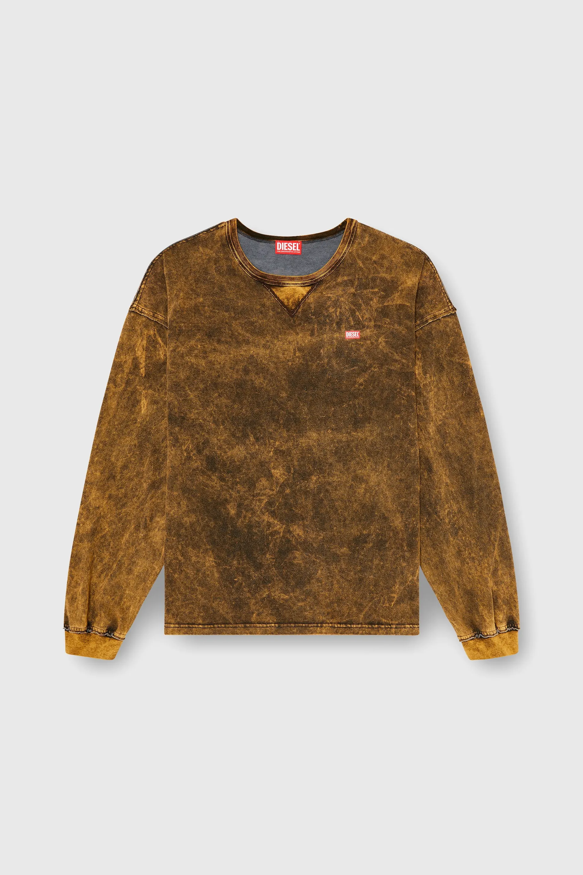 Acid-wash long-sleeve T-shirt with frayed details
