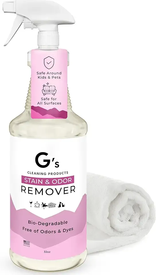 G's Cleaning Biodegradable Stain & Odor Remover Spray – 32 oz Pet Urine Enzyme Cleaner – Pet Odor Eliminator for Home – Cat & Dog Pee Carpet Cleaner – Stain Remover for Rug, Floor, Furniture, Mattress