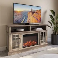 BELLEZE Traditional 58 Rustic TV Stand with 23 Electric Fireplace Heater with Sound ...