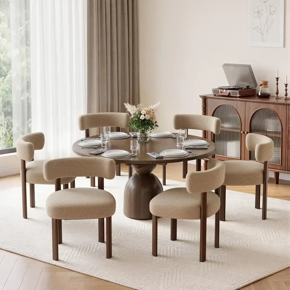 Mid-Century Modern Upholstered Dining Chairs Set of 6, Camel