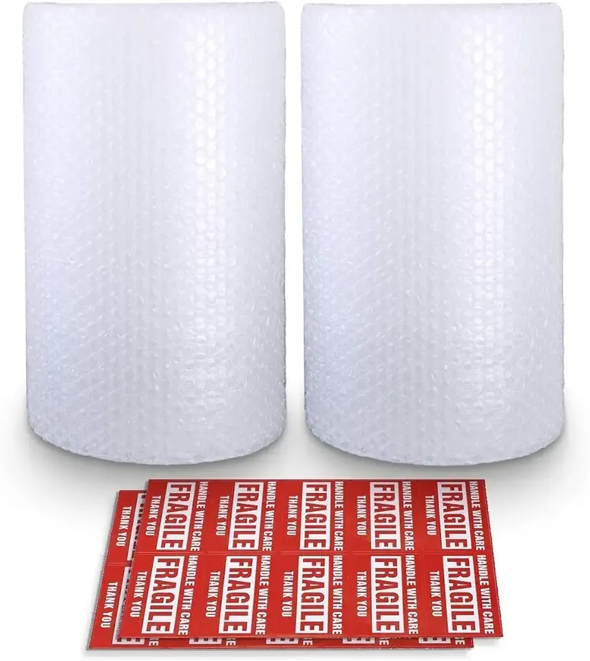 Bubble Cushioning Wrap Rolls, 3/16" x 12" x 72' ft Total [2 Rolls of 36 Feet] Perforated Every 12", 20 Fragile Stickers for Packaging, Shipping, Mailing