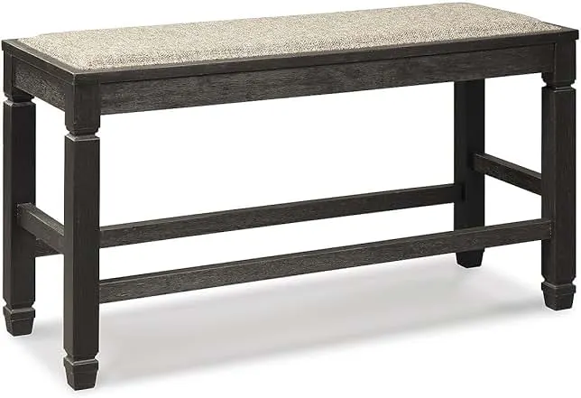 Signature Design by Ashley Tyler Creek Urban Farmhouse Counter Height Upholstered Dining Bench, Almost Black