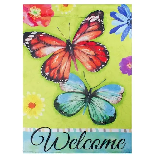 Welcome Butterflies Green Outdoor Garden Flag 12.5" x 18"