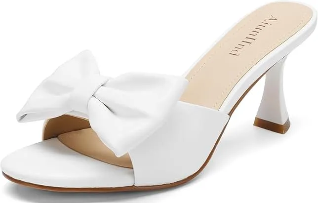 AIUNIIND Kitten Heels for Women, Round Open Toe Heeled Sandals | Bow Slip on Shoes for Dress, Party, Prom, Wedding, 2.75 inch Low Heel