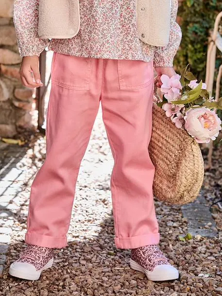 Pantalon fille style paperbag Lyocell fluide - rose