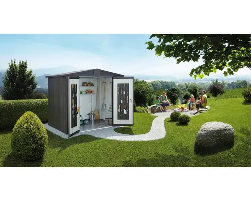 Plechový zahradní domek Biohort Europa 3 vel. 224 x 152 cm tmavě šedý metalický