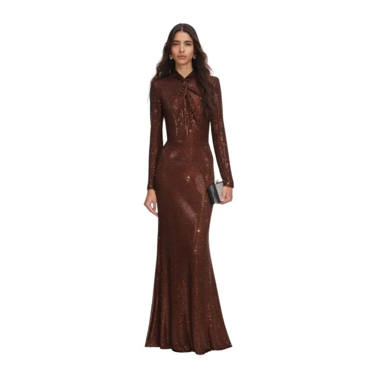 Rhinestone Maxi Dress - Brun
