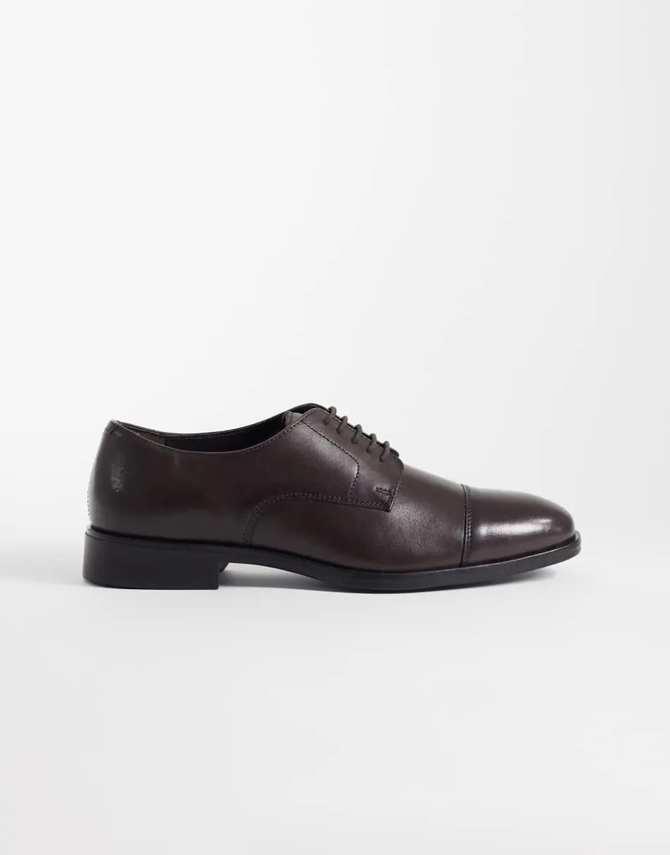 ASOS DESIGN lace up derby shoes with toe cap in brown leather