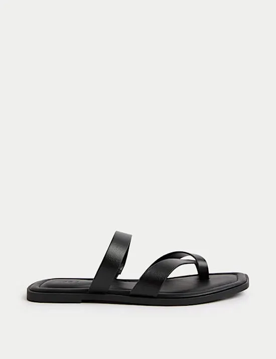Toe Loop Strappy Flat Mules