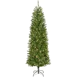 National Tree Company 6.5 ft Pre-Lit Kingswood Fir Slim Artificial Christmas Tree, 250 Clear Lights, 719 Tips, Includes Stand, Green
