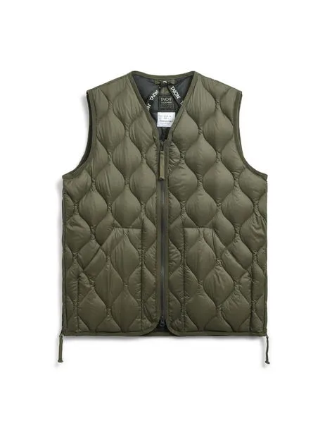Military Zip V-Neck Down Vest Dark Olive