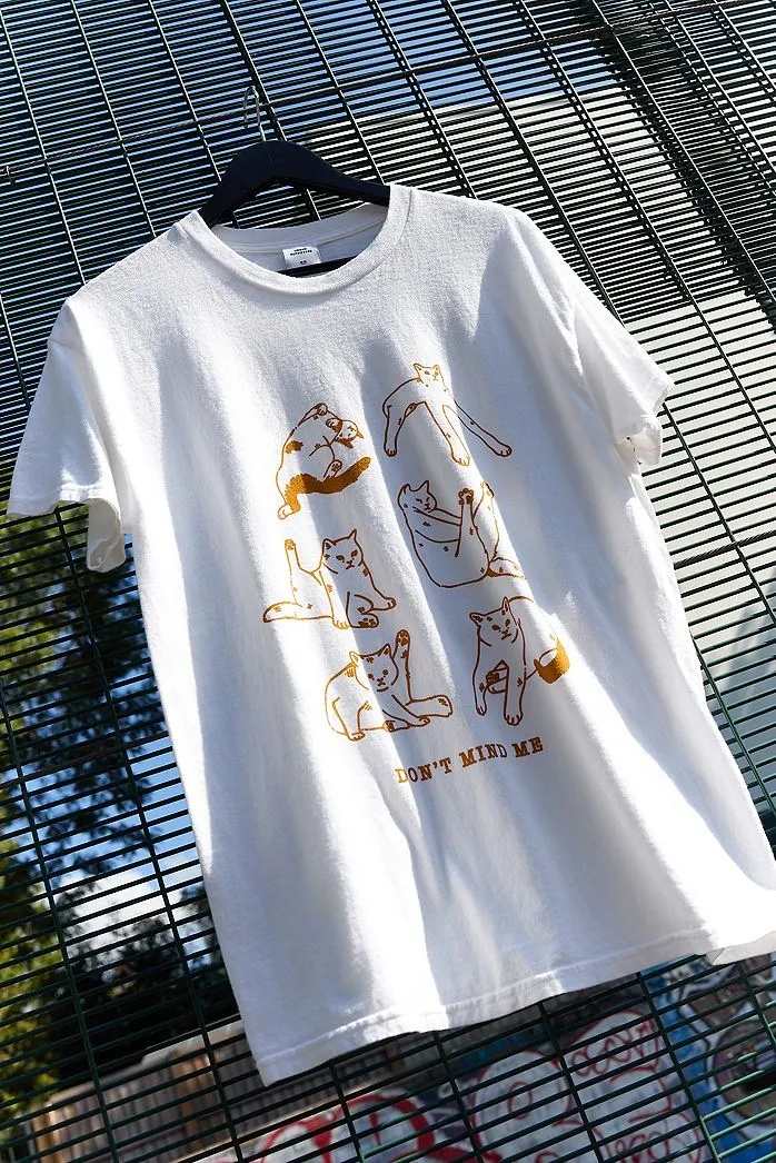 UO White Maglietta Grafica a Tema Gatto 'Non Badarmi'