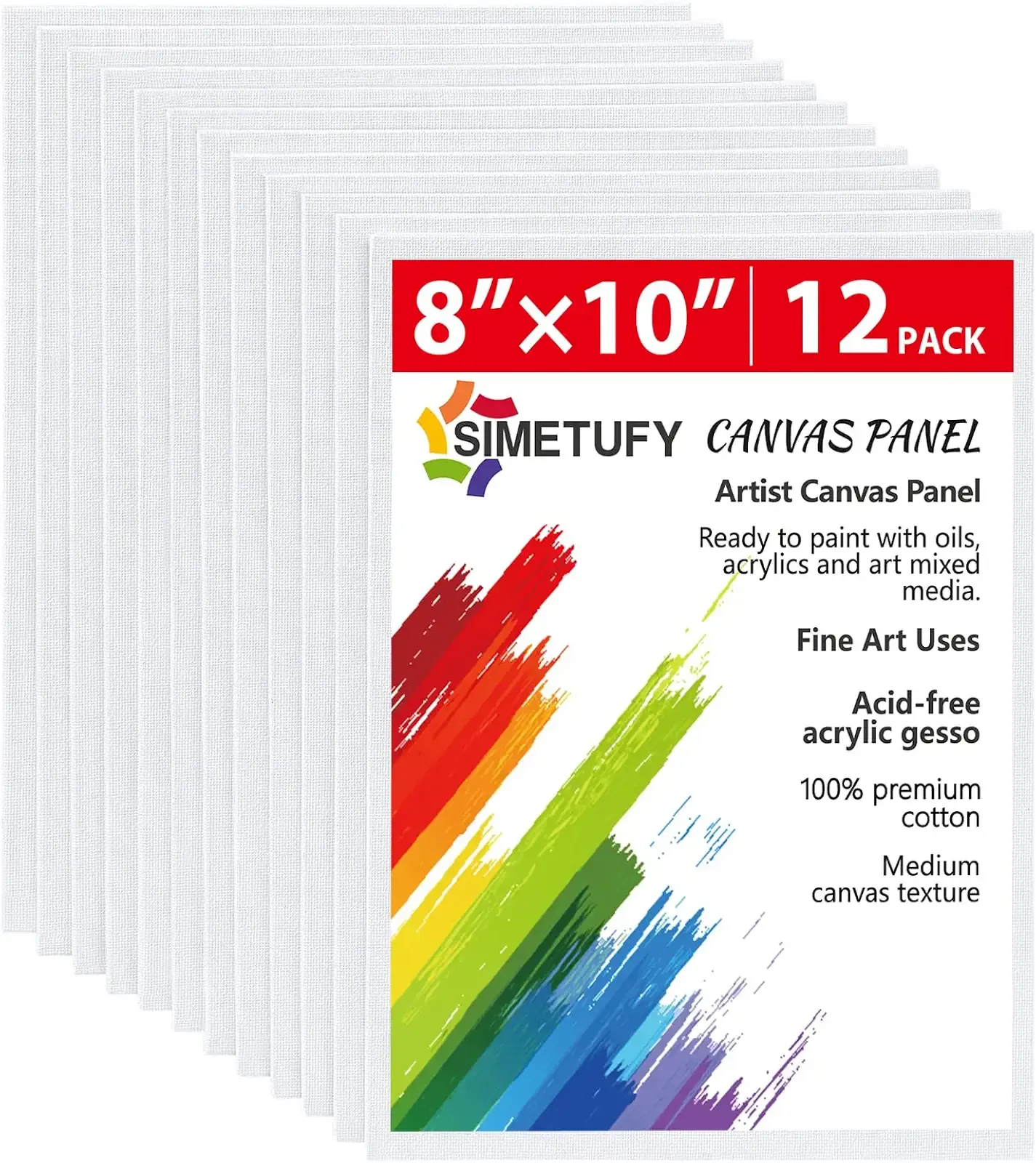 Simetufy 12 Pack 8x10 Canvas Boards for Painting,Art Painting Supplies | Blank Flat Canvas Panels Gesso Primed 100% Cotton for Acrylic Oil Watercolor Tempera Paint