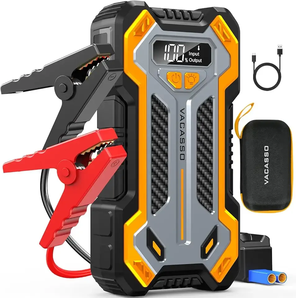 Car Jump Starter, VACASSO 5000A Car Battery Jump Starter for Up to 10L Gas and 8L Diesel Engines, 12V Portable Jumper Starter Power Pack with Booster Car Starter Jump Box, LED Light, Jumper Cable