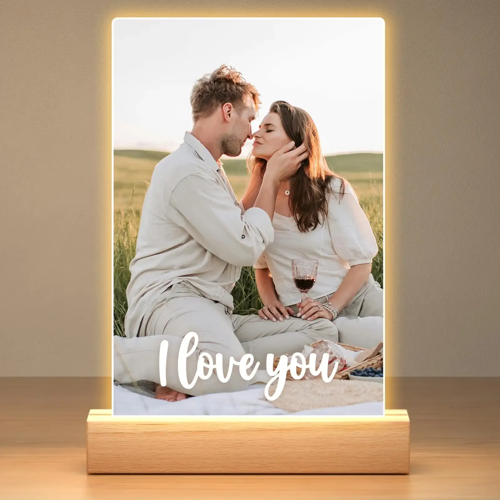 Personalized Picture Frame with Photo, Custom Photo Frame with Night Light, Custom Picture Frames, Personalized Christmas Anniversary Birthday Gifts for Women Men Girlfriend Boyfriend Her Him Couple