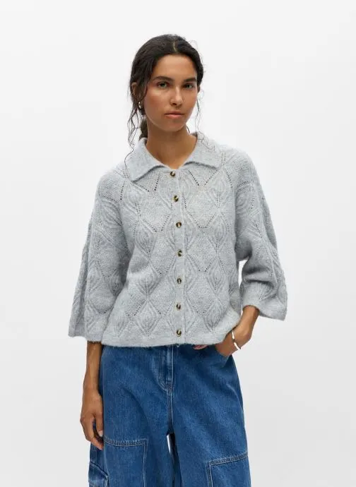 Vesten Objkaisa Flora 3/4 Lo Knit Cardigan Noos dames grijs