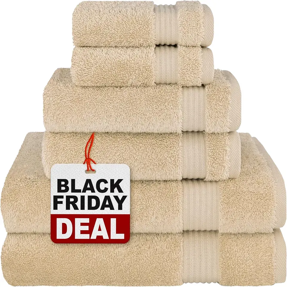 Cotton Paradise 6 Piece Towel Set, 100% Cotton Soft Absorbent Turkish Towels for Bathroom, 2 Bath Towels 2 Hand Towels 2 Washcloths, Beige Towel Set