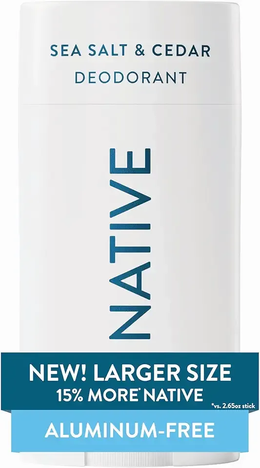 Native Aluminum Free Deodorant, Sea Salt & Cedar, Large Size Stick, 72 Hour Odor Control, for Women & Men, Contains Naturally Derived Ingredients, 3.1 oz
