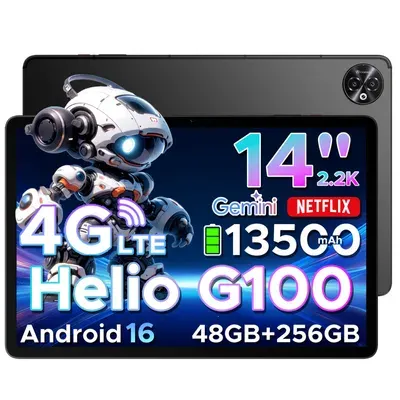 DOOGEE Tab E3 Max Android 16, 14 Zoll, 4G LTE, 48GB(8+40)+256GB(bis 2TB erweiterbar), 13500mAh/18W, 4G LTE, Widevine L1