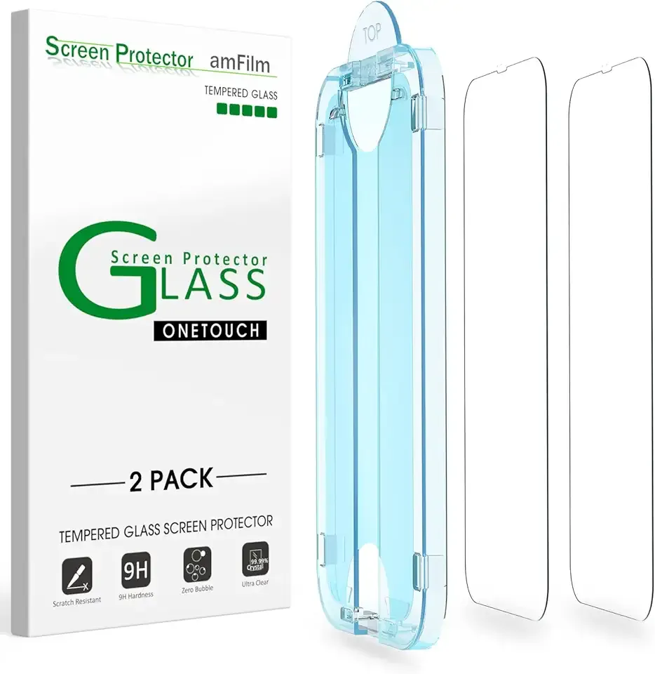 amFiIm Tempered Glass Screen Protector for iPhone 16e/iPhone 14/iPhone 13/13 Pro 6.1", Easy OneTouch Installation, Auto-alignment, Bubble Free Case Friendly, Anti-Scratch