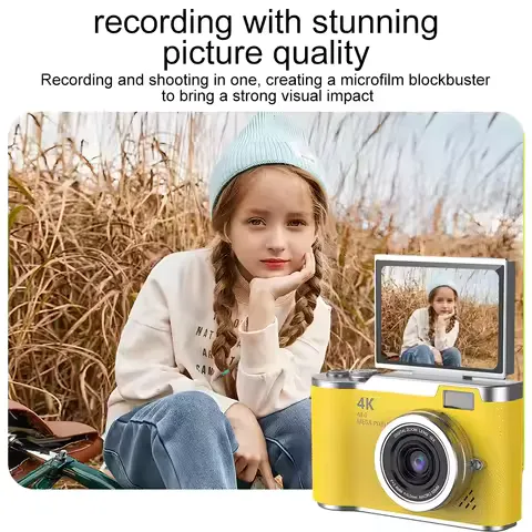 48MP Student Digital Camera with 8X Zoom 180° Flip Screen Portable Photography Camera for Selfies And Travel
