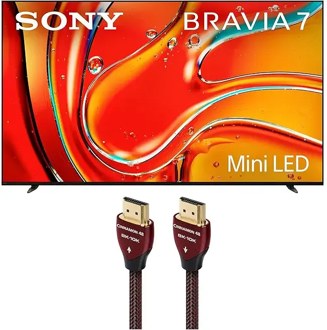 K75XR70 75 Inch 4K Bravia LCD Mini LED Full Array HDR Google TV with an AudioQuest Cinnamon 48 2.25M 8K-10K 48Gbps HDMI Digital Cable - 7.5ft (2024)