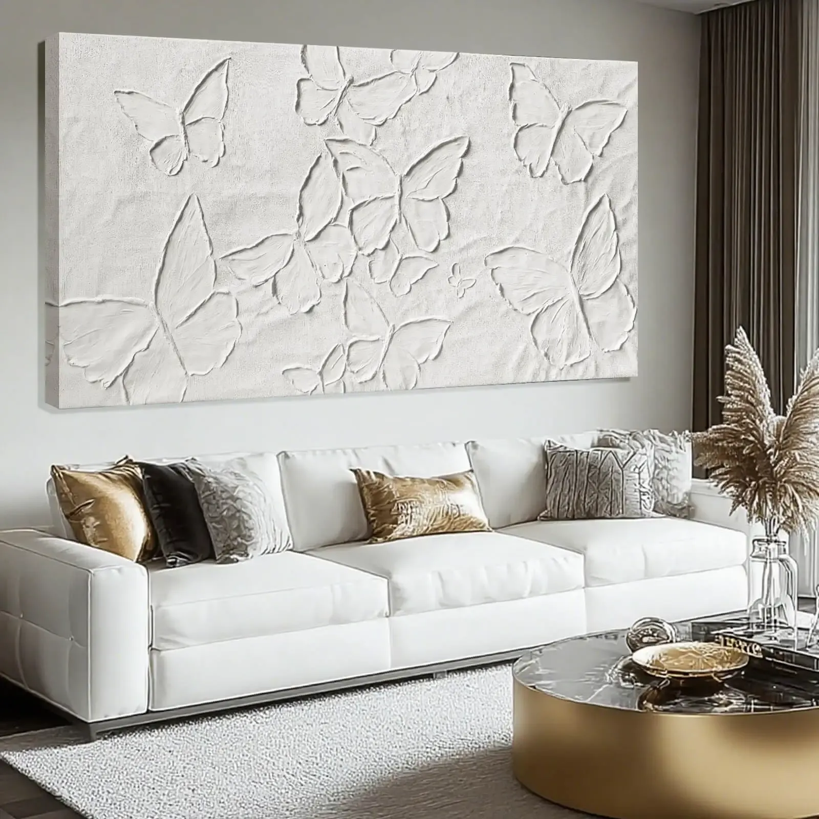 SHEYOYE Large White Aesthetic Canvas Wall Art | Butterfly Wall Art for Wall Decor, Office Art, Living Room or Bedroom Wall Decor, Hallway Decor 29" x 58"