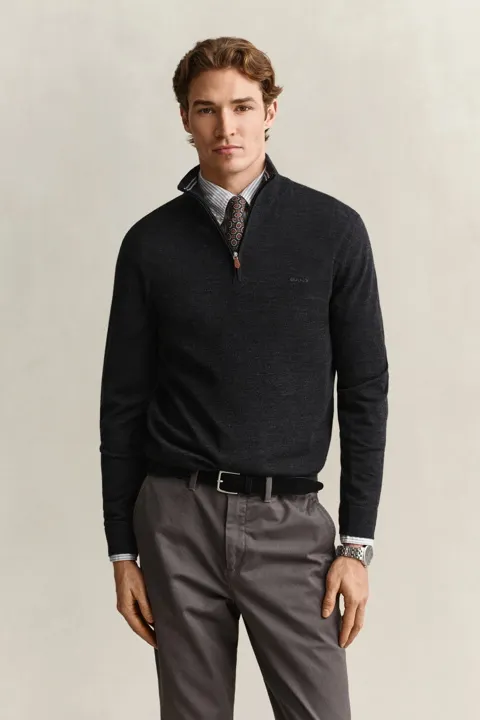 Ekstra fin merinoullgenser med half-zip