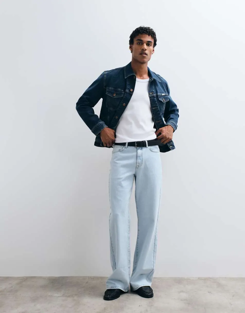 ASOS DESIGN wide flare jeans in light wash blue