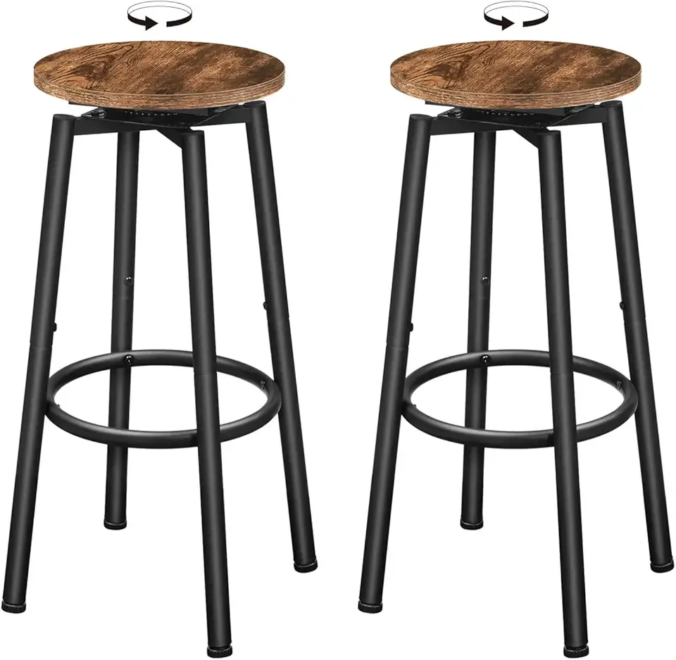 HOOBRO Bar Stools, Swivel Bar Stools Set of 2, 24.9" Round Bar Chairs, Backless Modern Breakfast Chairs, with Adjustable Feet, for Kitchen Islands, Bar, Cafe, Rustic Brown and Black BF24BY01