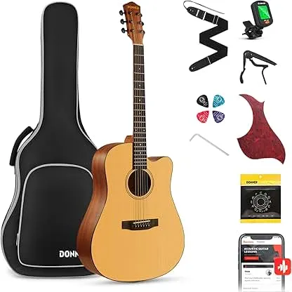 Donner 41” Acoustic Guitar Bundle for Beginners Adults with Online Lesson, 4/4 Full Size Steel Acustica Guitarra with Gig Bag, Tuner, Strap, Strings, Picks, Capos, Cutaway, Natural, DAG-1C/DAD-110C Donner 41” Acoustic Guitar Bundle for Beginners Adults w…
