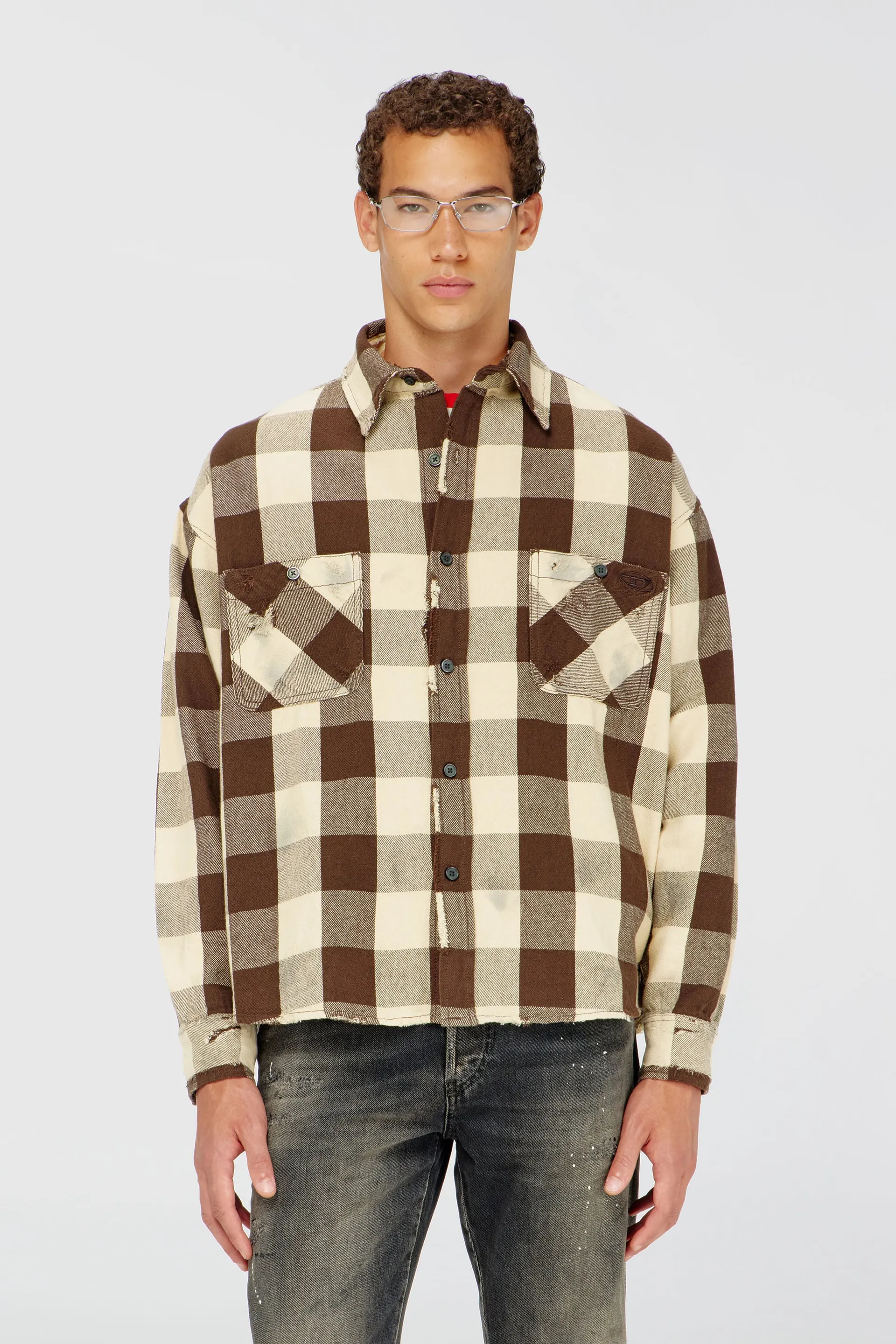 Check flannel shirt with distressed effect