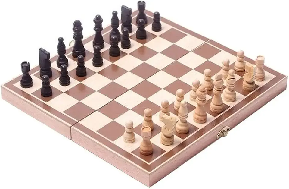 BlueSnail 15" Classic Vintage Standard Folding Wooden Chess Set, Foldable Games Board Crafted Carved